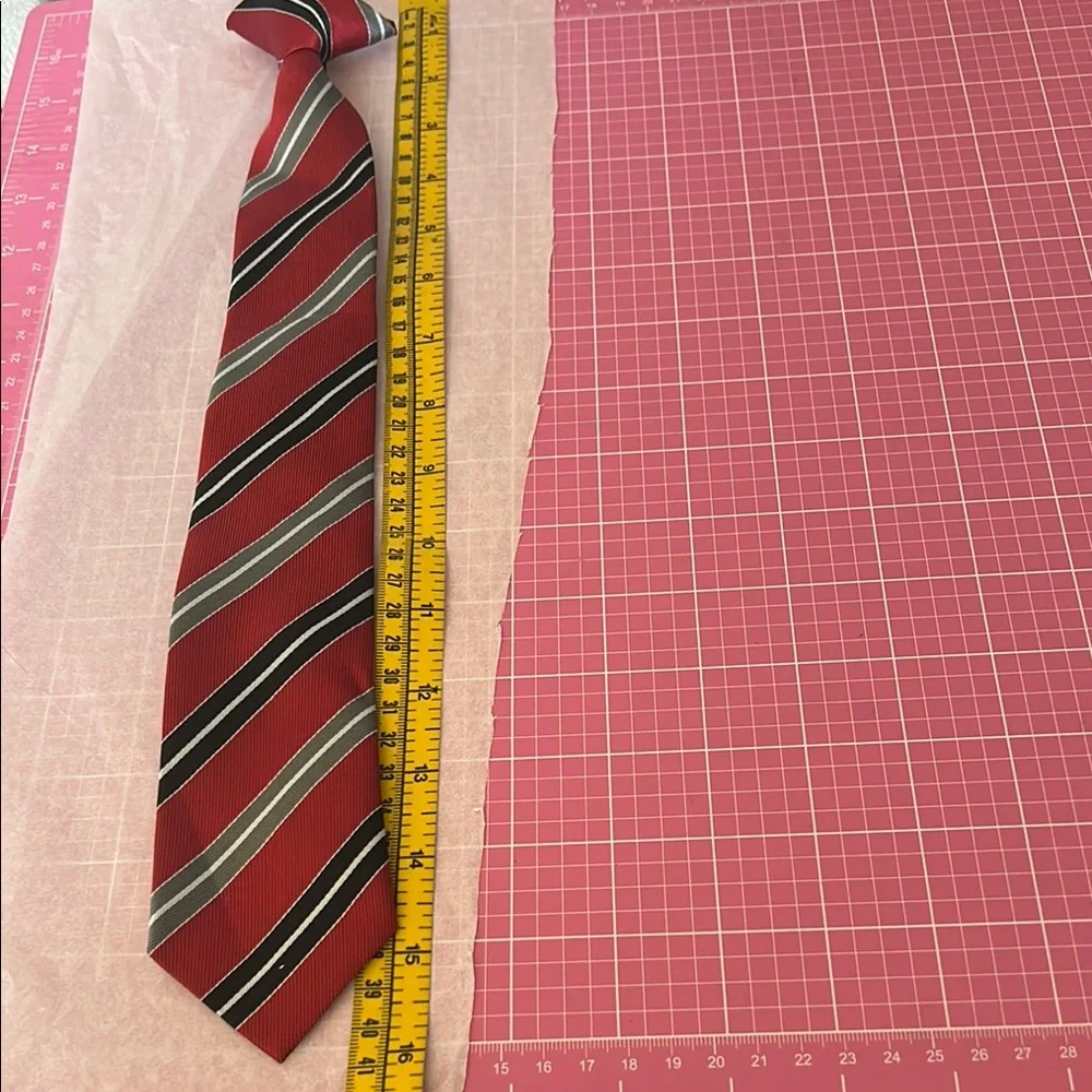 Classic Red and Black Striped Clip on Boys Tie
